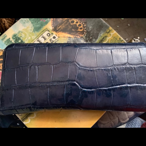 LONGCHAMP VTG CROC NAVY BLUE ACCORDION STYLE ZIPPED Wallet GORG RARE DISTRESSED - Picture 3 of 11